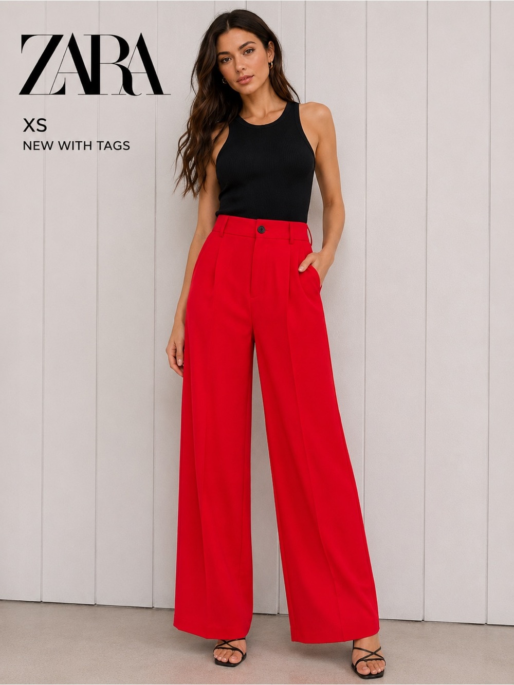 ZARA Women’s High Waisted Wide Leg Trousers – XS – NWT Red